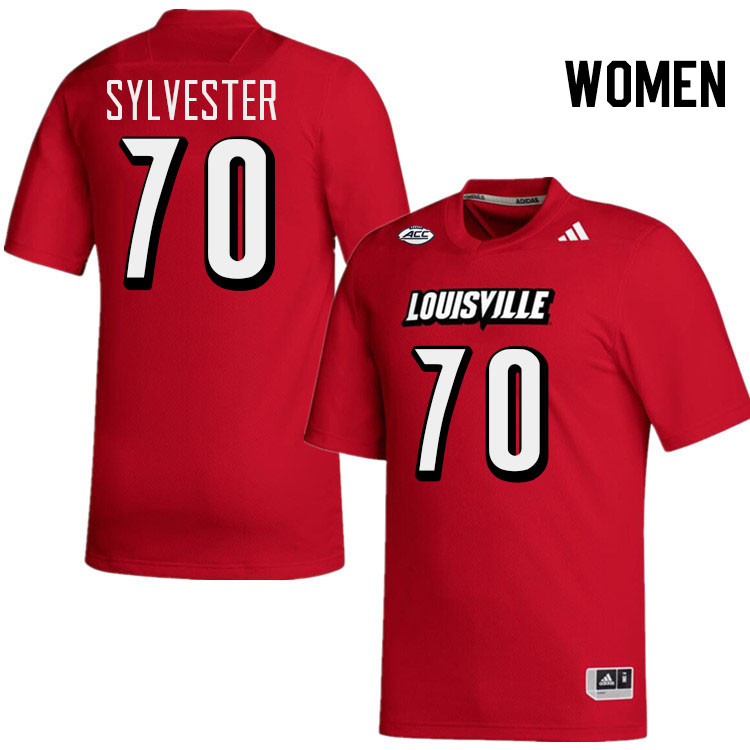 Women #70 Trevonte Sylvester Louisville Cardinals College Football Jerseys Stitched-Red